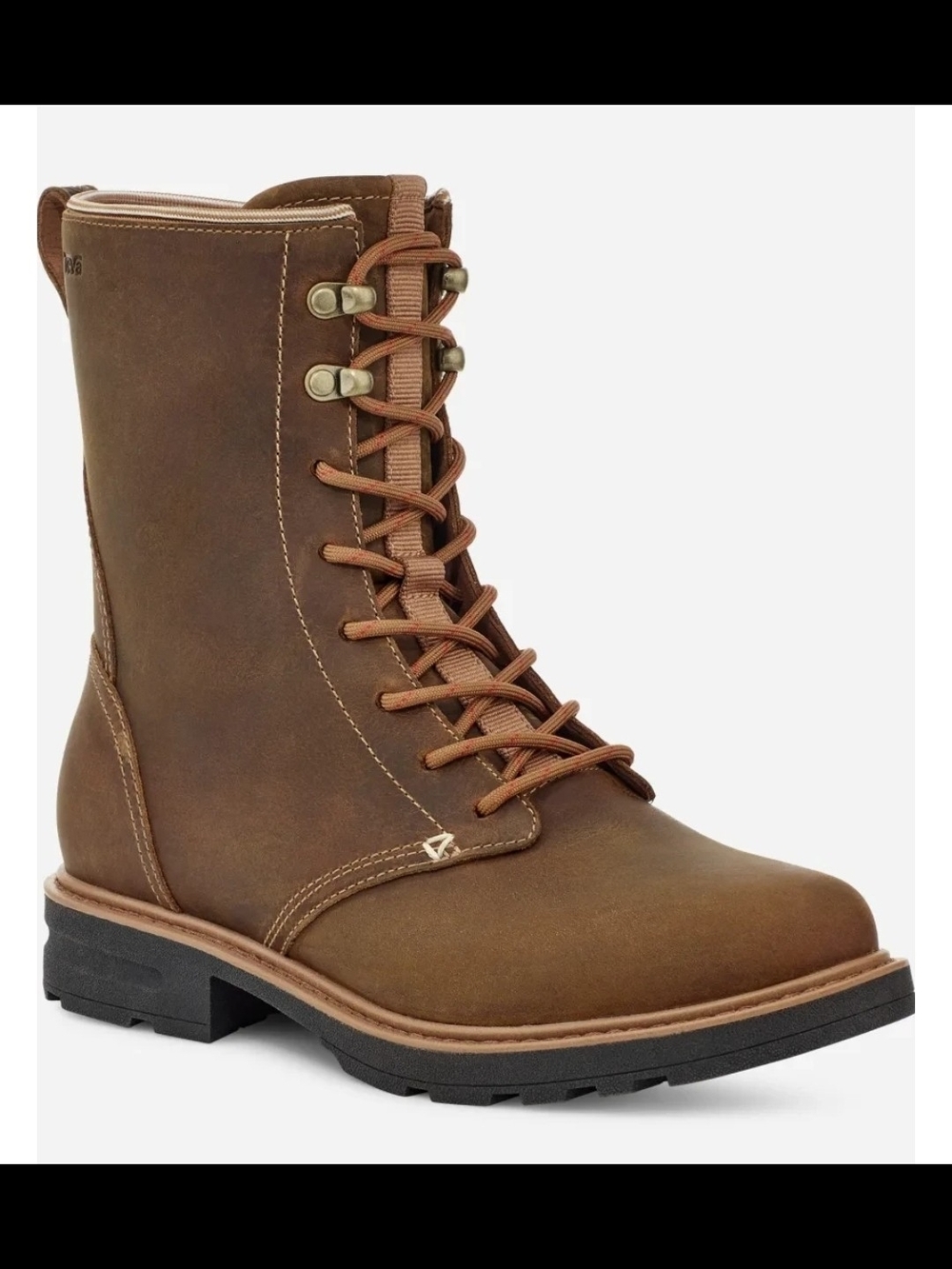 NWT Teva Rowena Lace Boots Honey Brown Leather Waterproof Mid-Calf Zip Size 10M - Picture 2 of 3